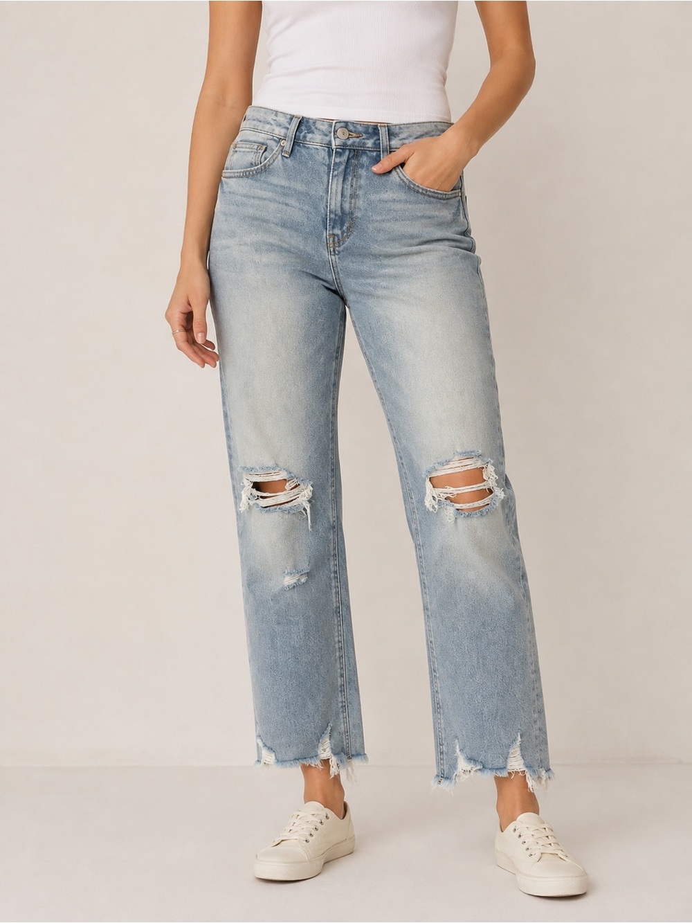 MICA Light Blue Distressed High-Rise Women's Jeans 27